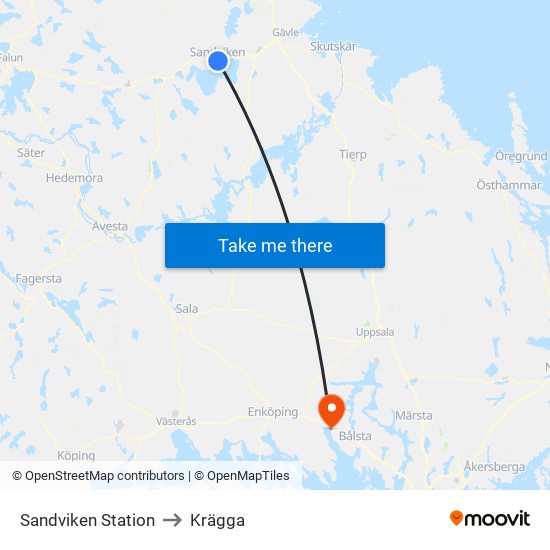 Sandviken Station to Krägga map