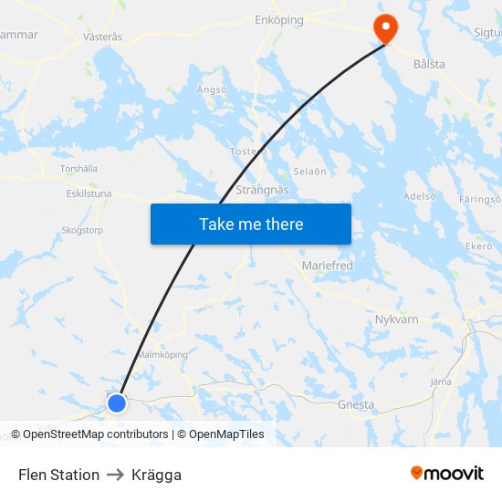 Flen Station to Krägga map