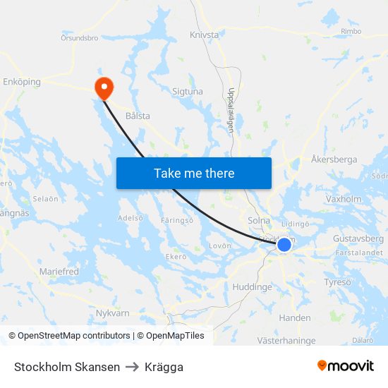 Stockholm Skansen to Krägga map