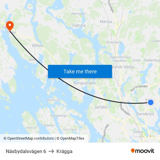 Näsbydalsvägen 6 to Krägga map