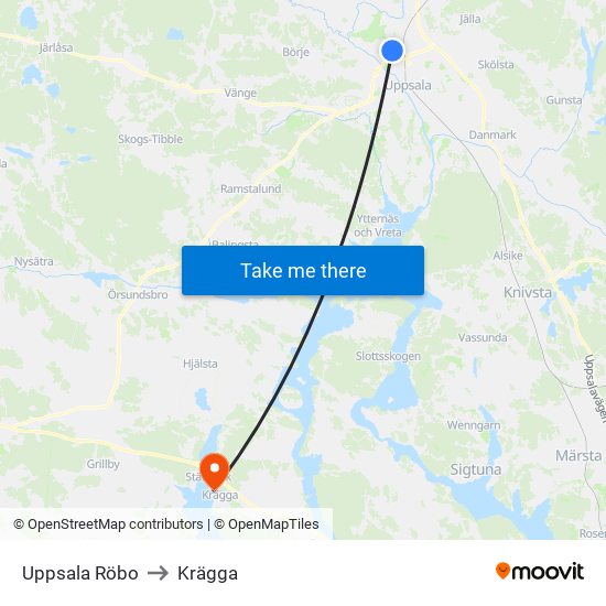 Uppsala Röbo to Krägga map