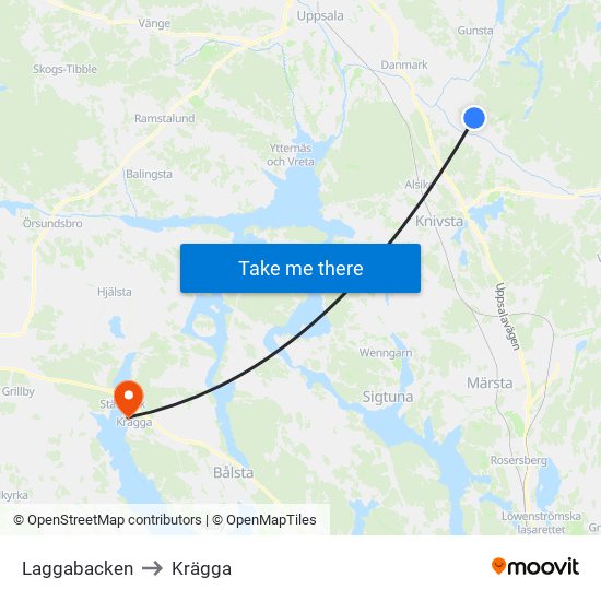 Laggabacken to Krägga map