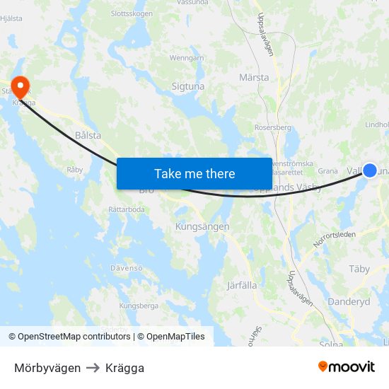 Mörbyvägen to Krägga map