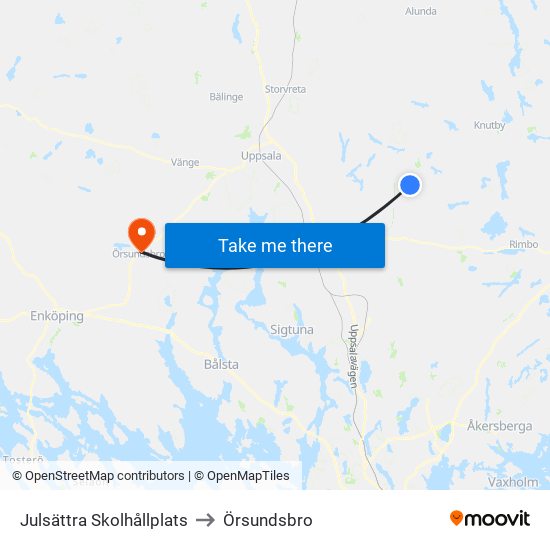 Julsättra Skolhållplats to Örsundsbro map