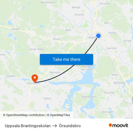Uppsala Brantingsskolan to Örsundsbro map