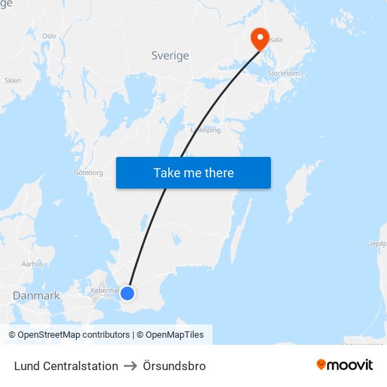 Lund Centralstation to Örsundsbro map
