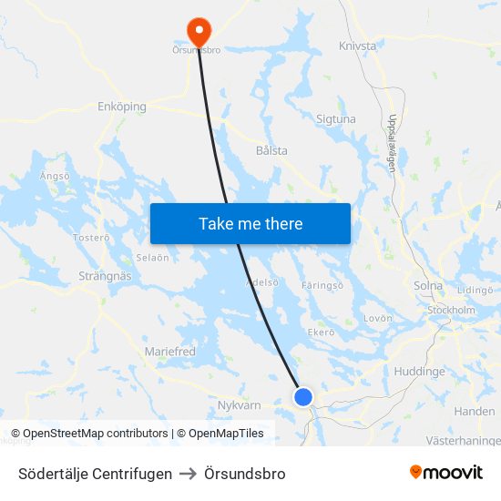 Södertälje Centrifugen to Örsundsbro map