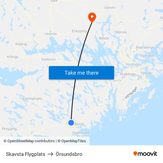 Skavsta Flygplats to Örsundsbro map