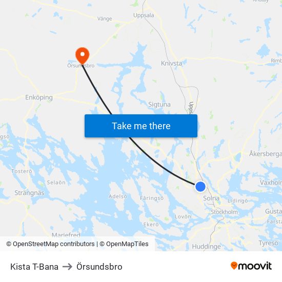 Kista T-Bana to Örsundsbro map