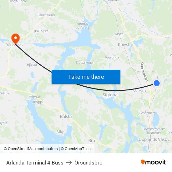 Arlanda Terminal 4 Buss to Örsundsbro map