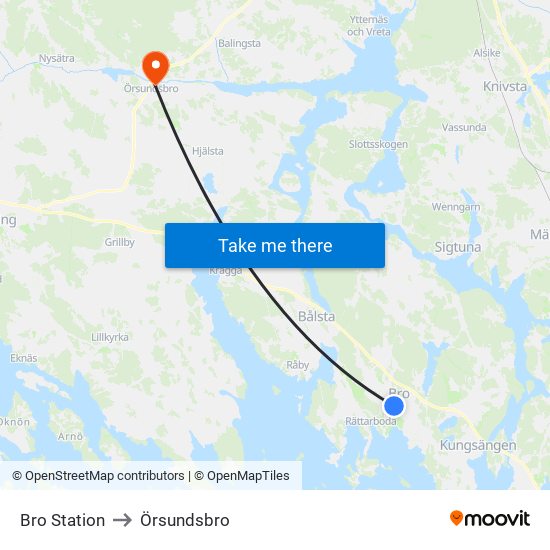 Bro Station to Örsundsbro map