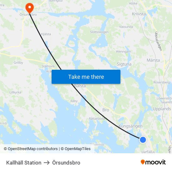 Kallhäll Station to Örsundsbro map