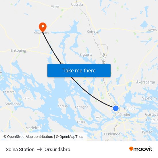 Solna Station to Örsundsbro map