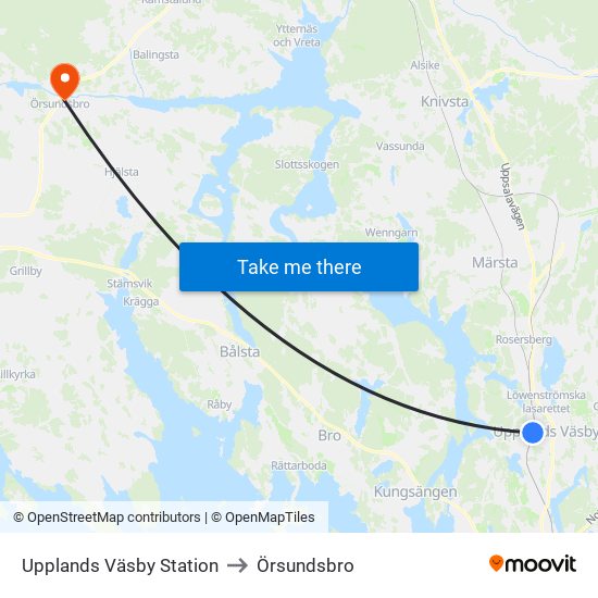 Upplands Väsby Station to Örsundsbro map