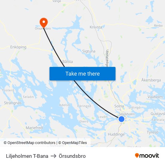 Liljeholmen T-Bana to Örsundsbro map