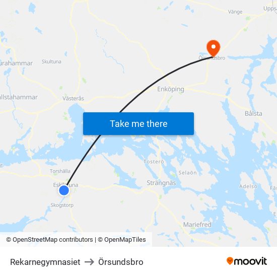 Rekarnegymnasiet to Örsundsbro map