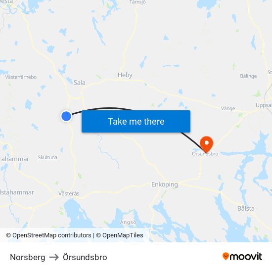 Norsberg to Örsundsbro map