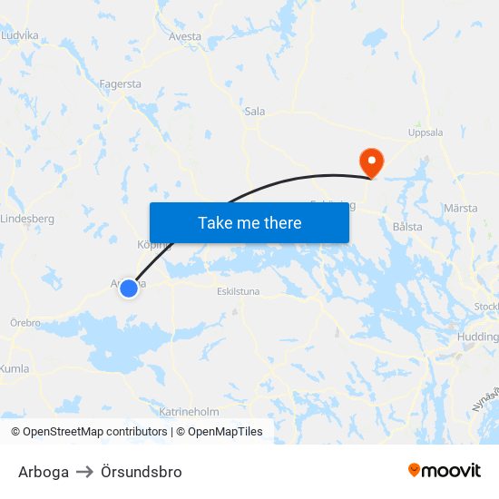 Arboga to Örsundsbro map