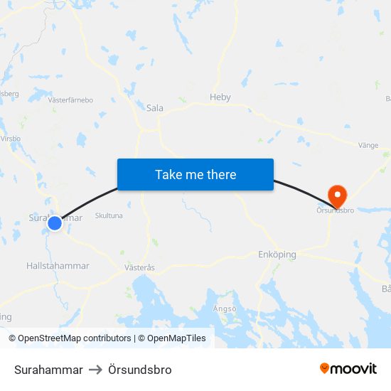 Surahammar to Örsundsbro map