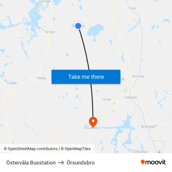 Östervåla Busstation to Örsundsbro map