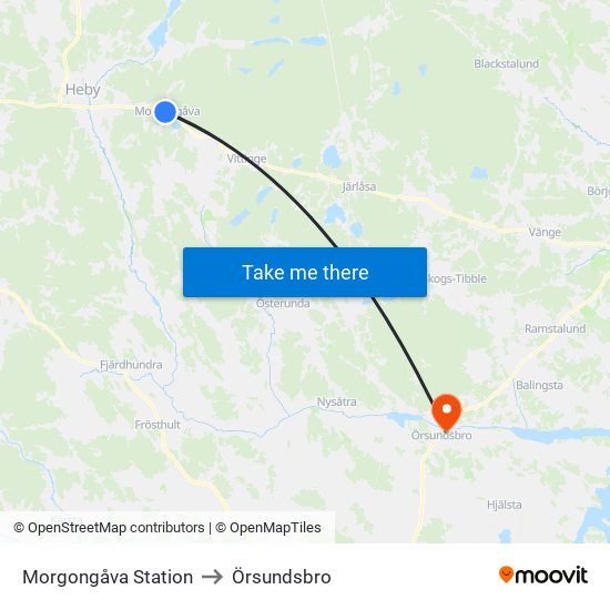 Morgongåva Station to Örsundsbro map