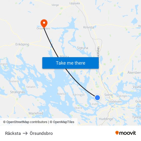 Råcksta to Örsundsbro map