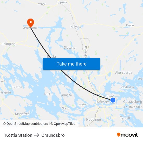 Kottla Station to Örsundsbro map