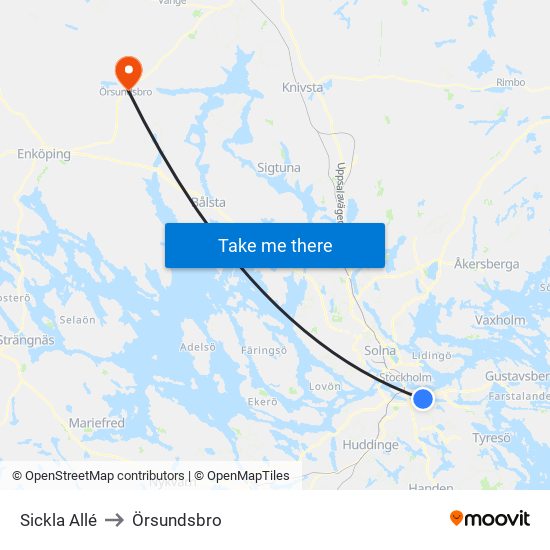 Sickla Allé to Örsundsbro map