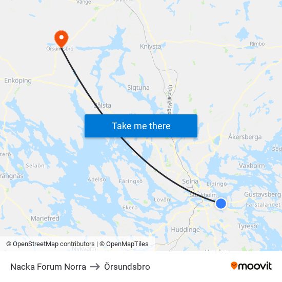 Nacka Forum Norra to Örsundsbro map