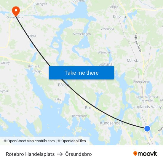 Rotebro Handelsplats to Örsundsbro map