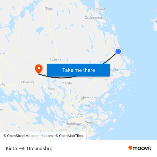 Kista to Örsundsbro map