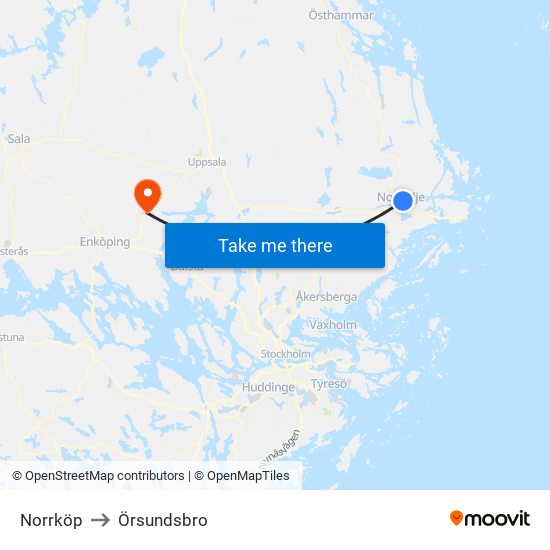 Norrköp to Örsundsbro map