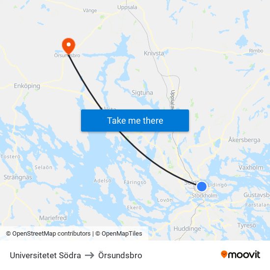 Universitetet Södra to Örsundsbro map