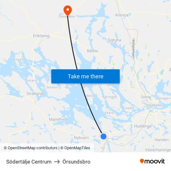 Södertälje Centrum to Örsundsbro map