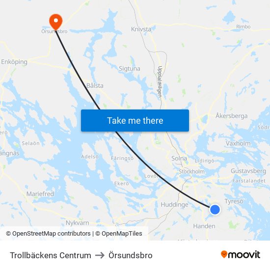 Trollbäckens Centrum to Örsundsbro map