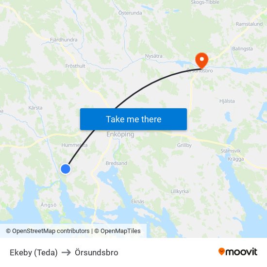 Ekeby (Teda) to Örsundsbro map