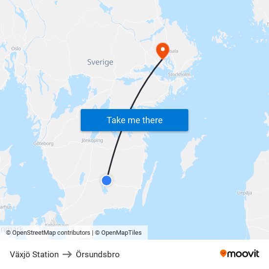 Växjö Station to Örsundsbro map