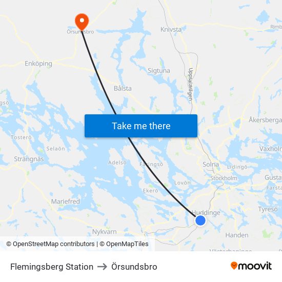 Flemingsberg Station to Örsundsbro map