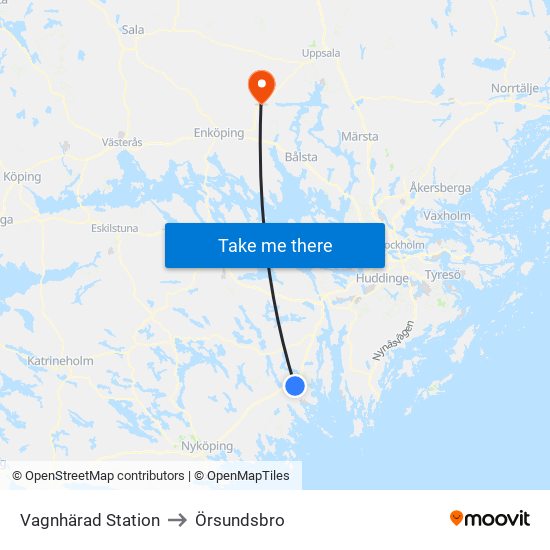 Vagnhärad Station to Örsundsbro map