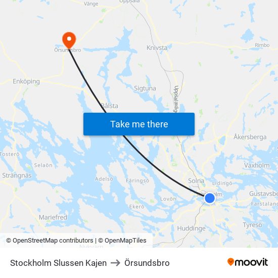 Stockholm Slussen Kajen to Örsundsbro map