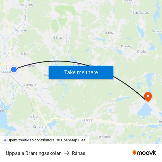 Uppsala Brantingsskolan to Rånäs map