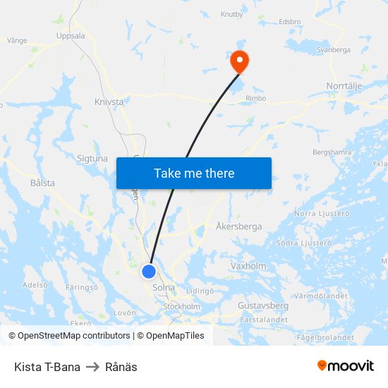 Kista T-Bana to Rånäs map