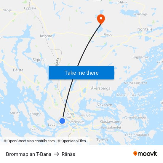 Brommaplan T-Bana to Rånäs map
