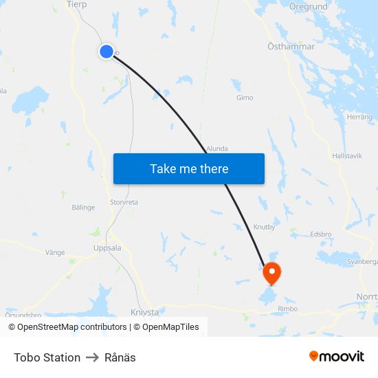 Tobo Station to Rånäs map