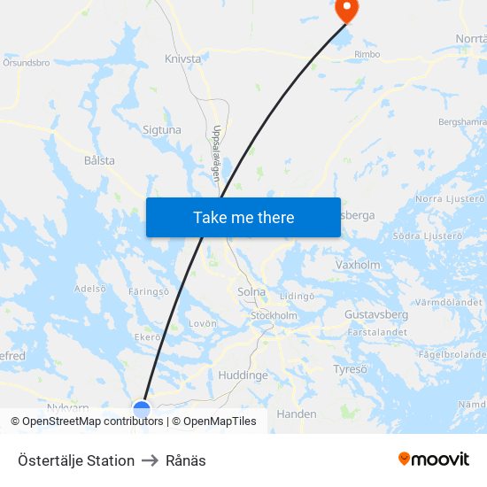 Östertälje Station to Rånäs map