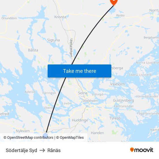 Södertälje Syd to Rånäs map