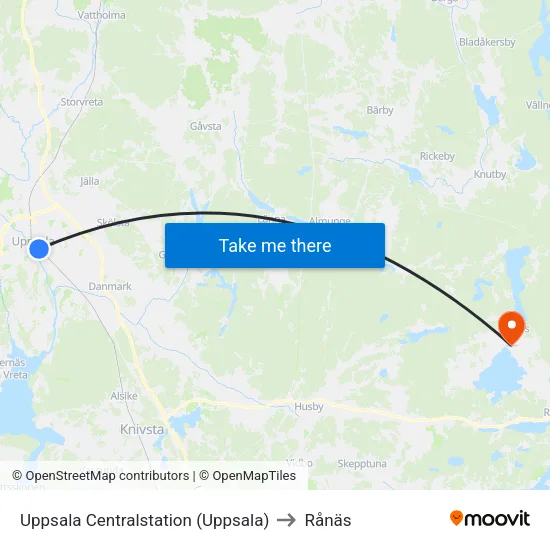 Uppsala Centralstation (Uppsala) to Rånäs map