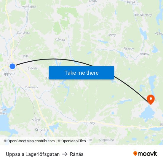 Uppsala Lagerlöfsgatan to Rånäs map