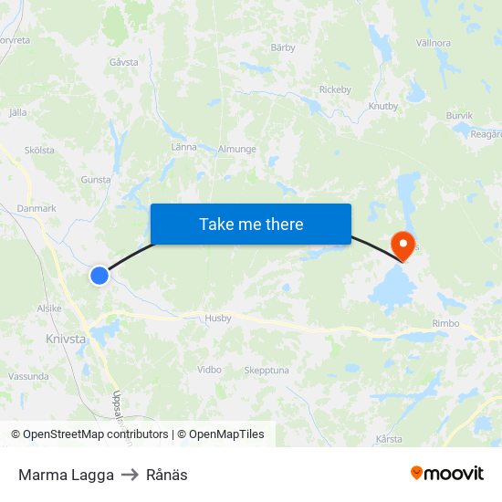 Marma Lagga to Rånäs map