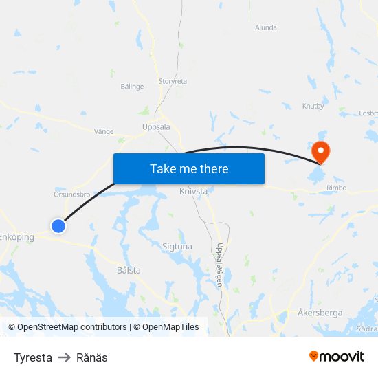Tyresta to Rånäs map